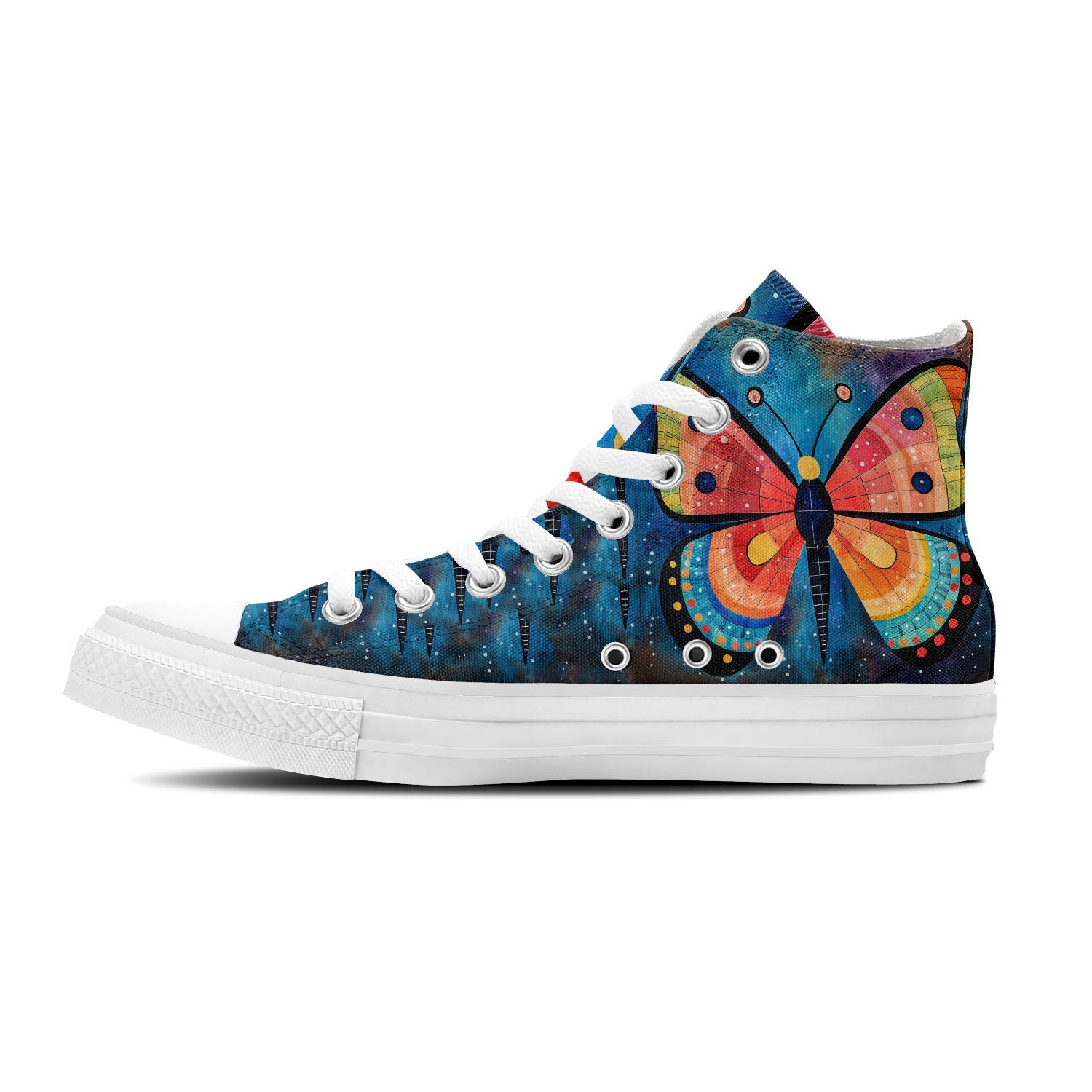 Artful Wings: Unleash Your Creativity with Central-High Canvas Shoes - Unisex Fashion Adorned with the Captivating Playfulness of Artistic Butterfly Prints