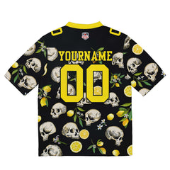 Custom Football Jersey Shirt Personalized Stitched Printed Team Name Number Skull-Lemon Yellow