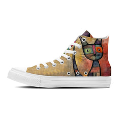 Abstract Purrfection: Men and Women's Mid-Top Canvas Shoes - Elevate Your Style with Central-High Canvas Shoes Featuring the Playful Elegance of Artful Cat Designs.