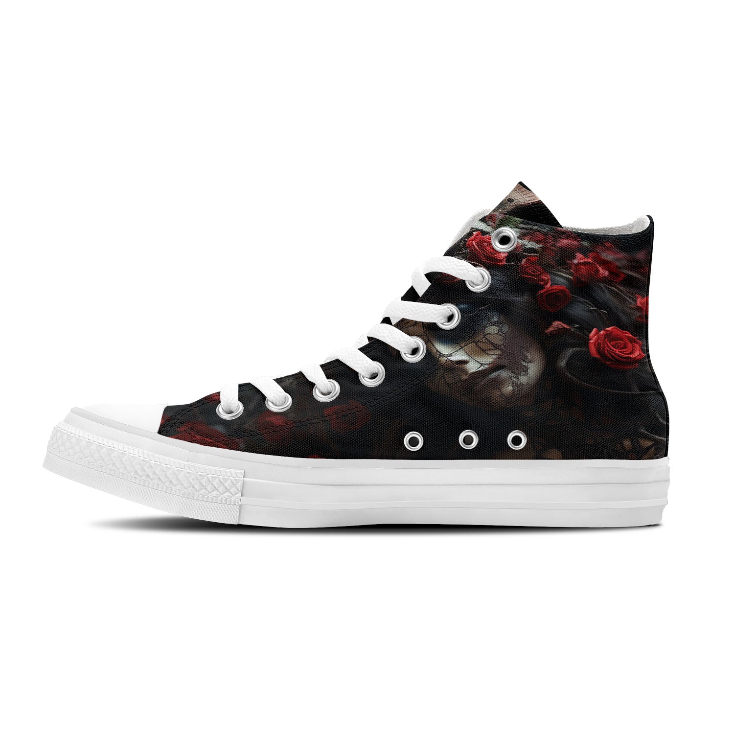 Bloody Fragrance: Red Roses and Skulls Unite, Mid-Top Canvas Shoes Awaken a Unique Sense of Fashion