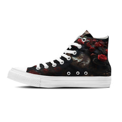 Bloody Fragrance: Red Roses and Skulls Unite, Mid-Top Canvas Shoes Awaken a Unique Sense of Fashion