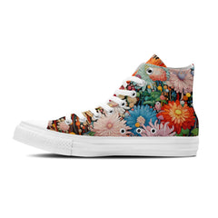 Artistic Petals: Unleash Your Creativity with Central-High Canvas Shoes - Unisex Fashion Adorned with the Captivating Playfulness of Chrysanthemum Prints