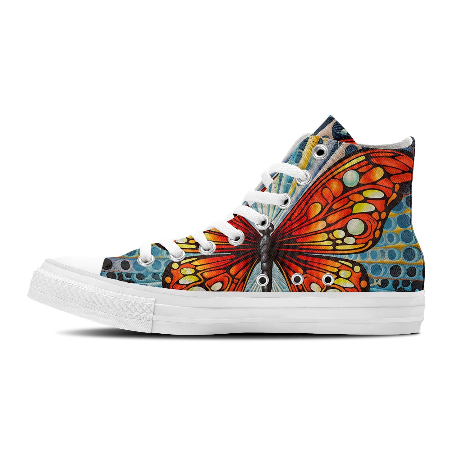 Butterfly Whimsy: Men and Women's Mid-Top Canvas Shoes - Step into a World of Artistic Elegance with Op Art Butterfly Imagery