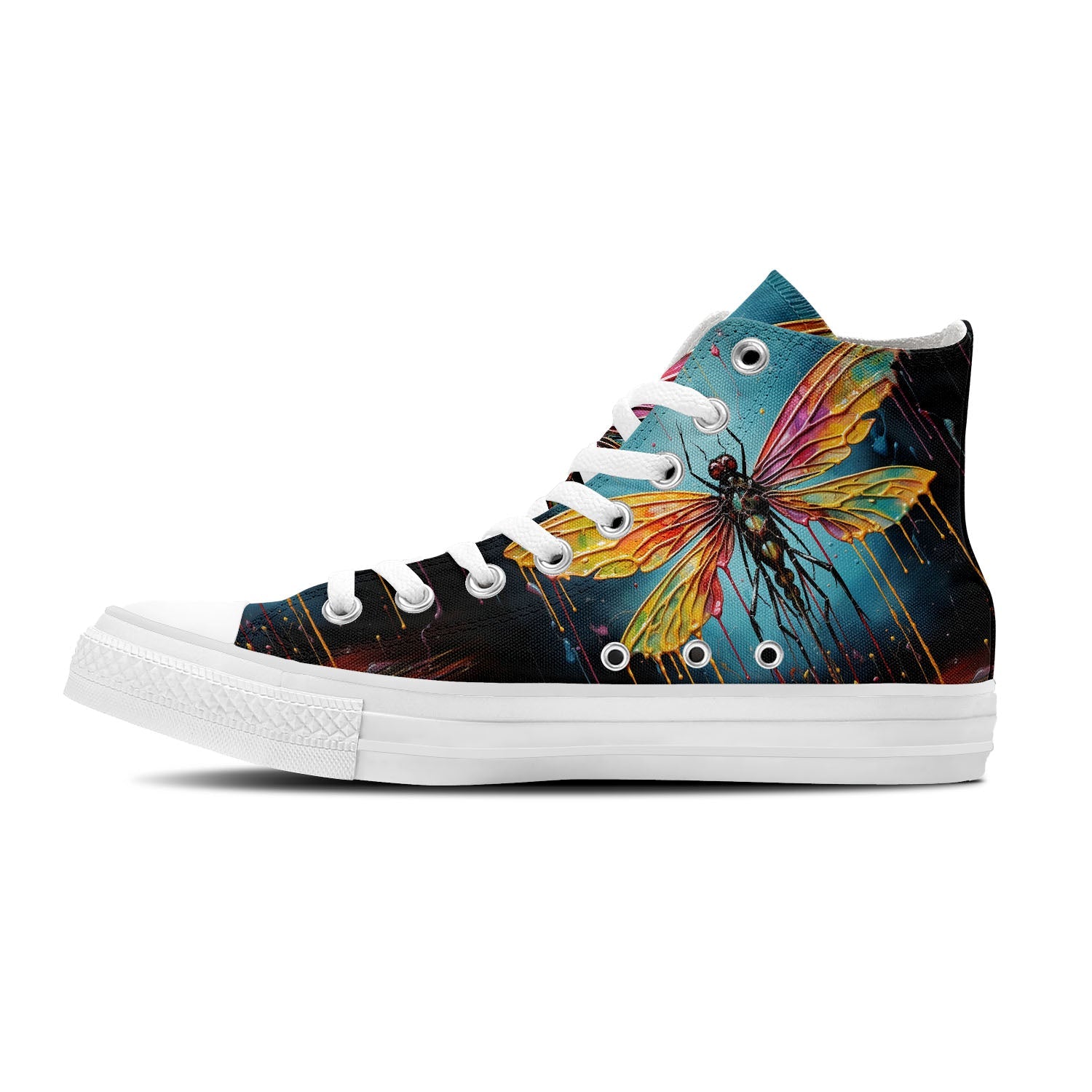 Abstract Elegance: Men and Women's Mid-Top Canvas Shoes - Explore the Fusion of Art and Fashion with Dripping Art Dragonfly Imagery