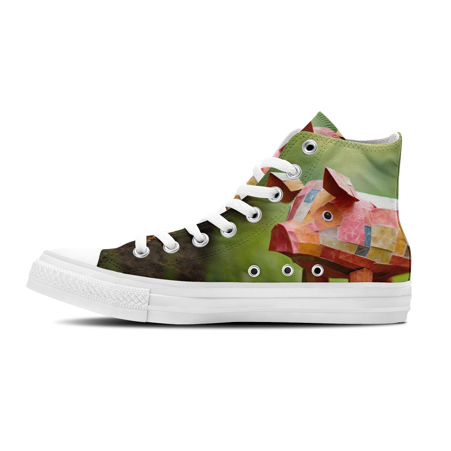 Abstract Oinks: Dive into a World of Artistry with Men and Women's Mid-Top Canvas Shoes - Pig Prints Transforming Each Step into an Abstract Expression of Porcine Beauty