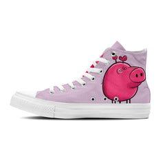 Adorable Oink: Step into Cuteness with our Mid-Top Canvas Shoes featuring Playful Piglet Drawings – Fun Fashion for Men and Women