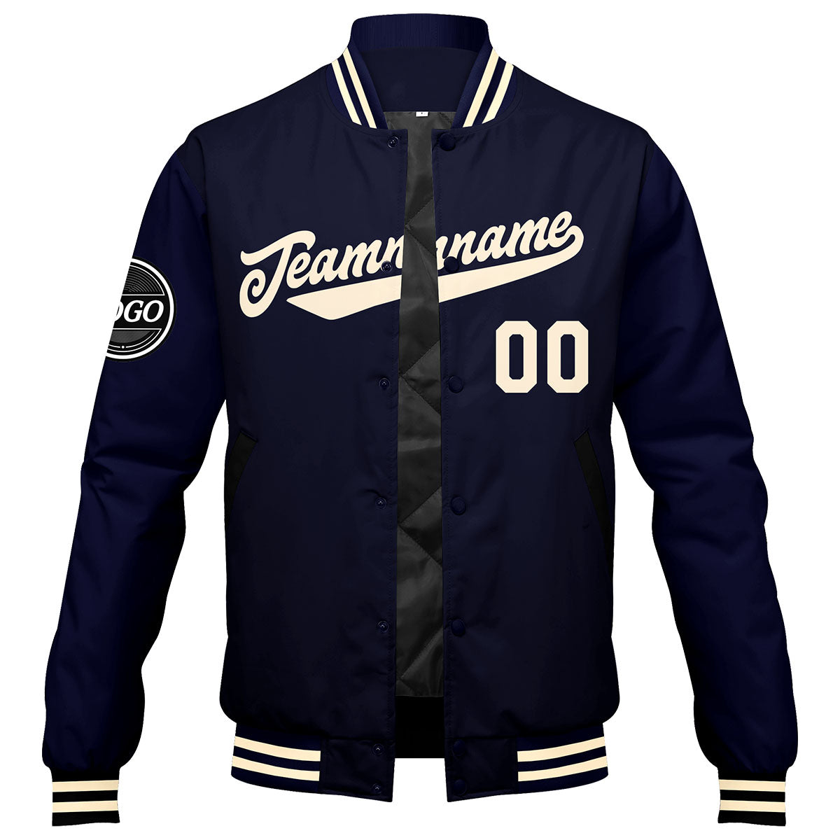 Custom Varsity Jacket Letterman jacket for Men, Women and Youth Navy Cream