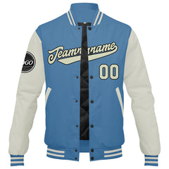 Custom Varsity Jacket Letterman jacket for Men, Women and Youth Light Blue Cream