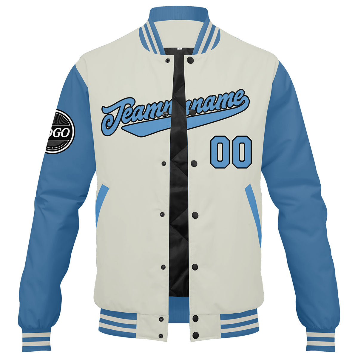 Custom Varsity Jacket Letterman jacket for Men, Women and Youth Light Blue Cream