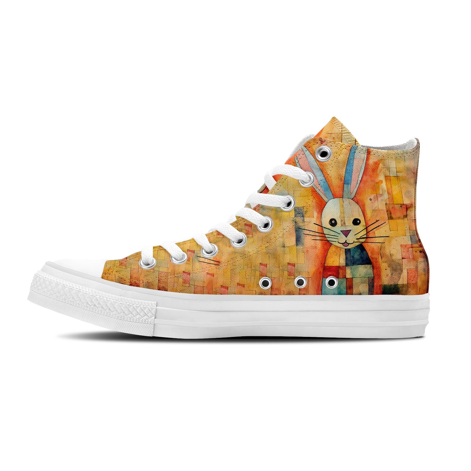 Abstract Hops: Dive into a World of Artistry with Men and Women's Mid-Top Canvas Shoes - Rabbit Prints Transforming Each Step into an Abstract Expression of Lagomorph Beauty