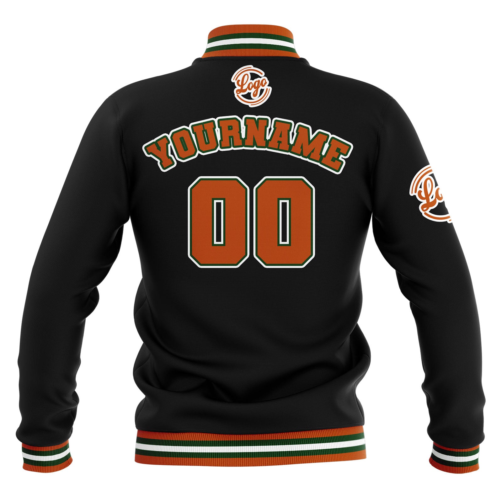 Custom Black Orange Green Waterproof Varsity Jackets Personalized Stitched Name Number Logo to Letterman Jackets