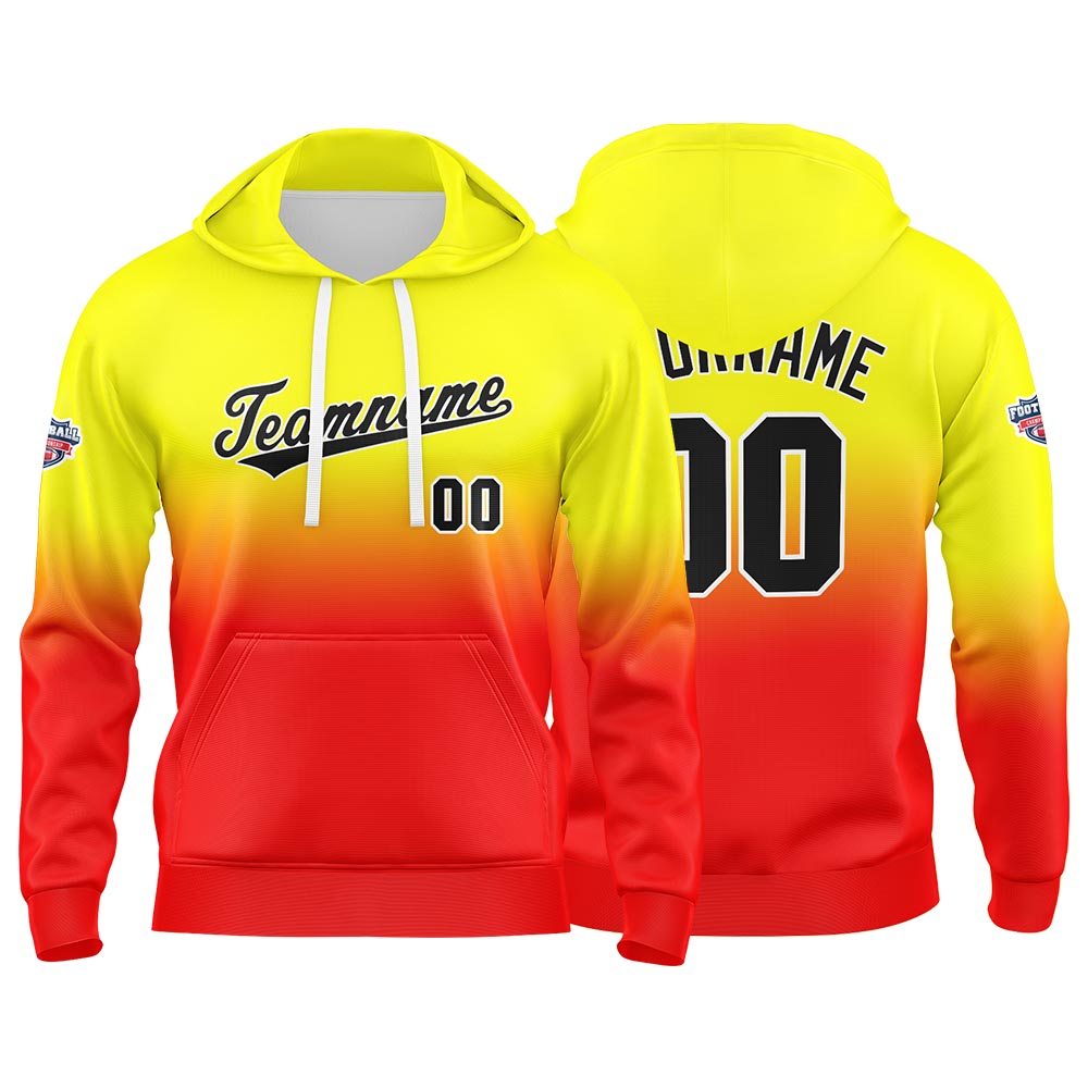 Custom Gradient Sweatshirt Hoodie For Man Woman Girl Boy Print Your Logo Name Number Yellow Red