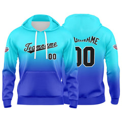 Custom Gradient Sweatshirt Hoodie For Man Woman Girl Boy Print Your Logo Name Number Light Blue Black