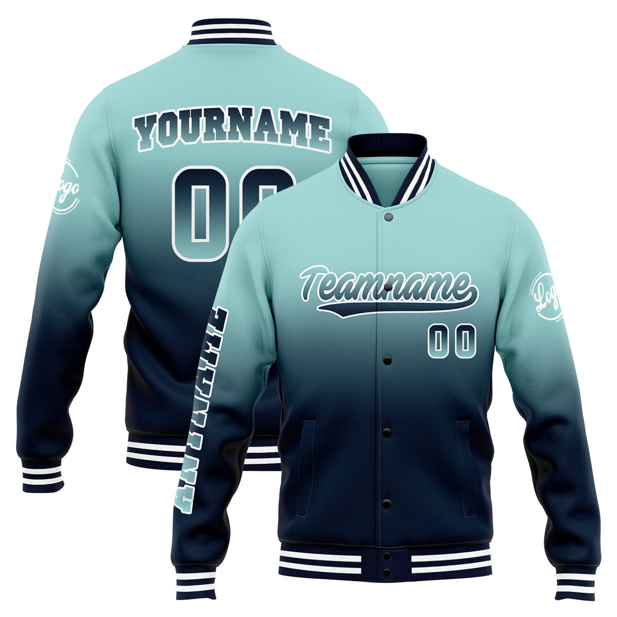 Custom Varsity Jacket Letterman jacket for Men, Women and Youth Light Teal&Navy