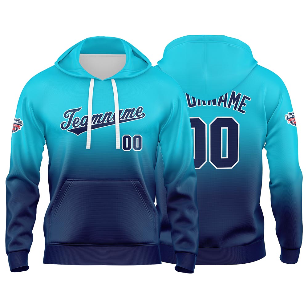 Custom Gradient Sweatshirt Hoodie For Man Woman Girl Boy Print Your Logo Name Number Light Blue Navy