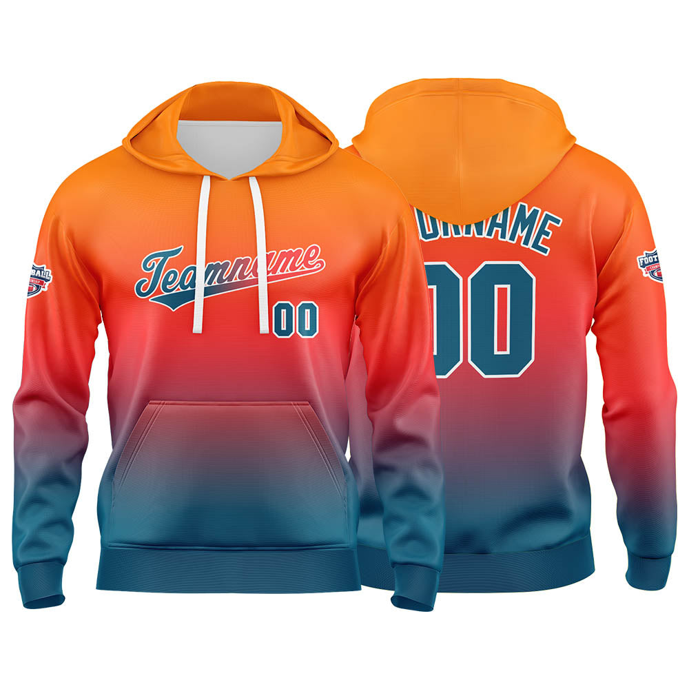 Custom Gradient Sweatshirt Hoodie For Man Woman Girl Boy Print Your Logo Name Number  Orange Lake Blue