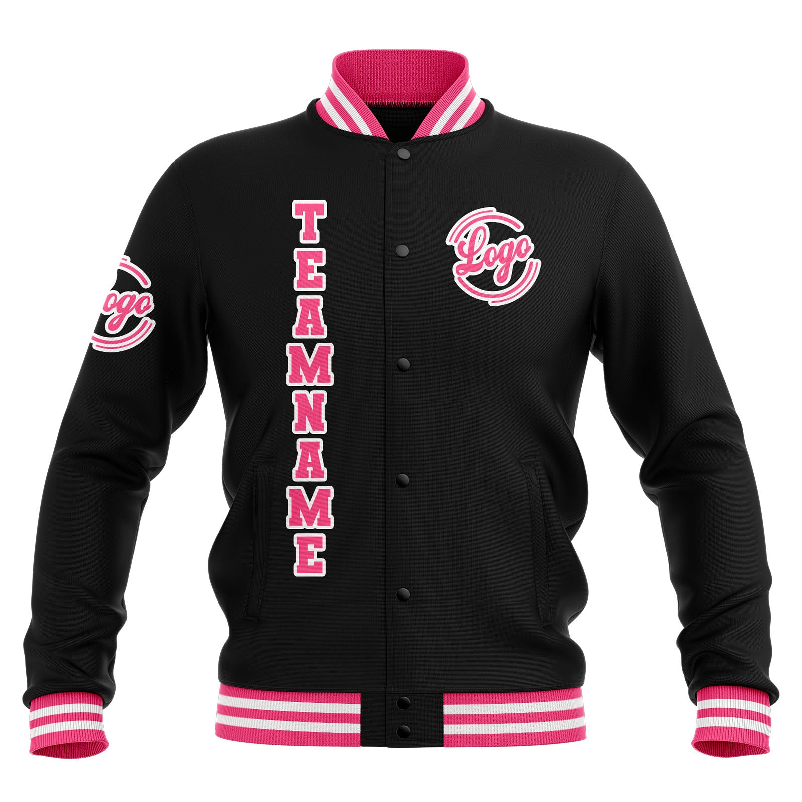 Custom Black Pink White Waterproof Varsity Jackets Personalized Stitched Name Number Logo to Letterman Jackets