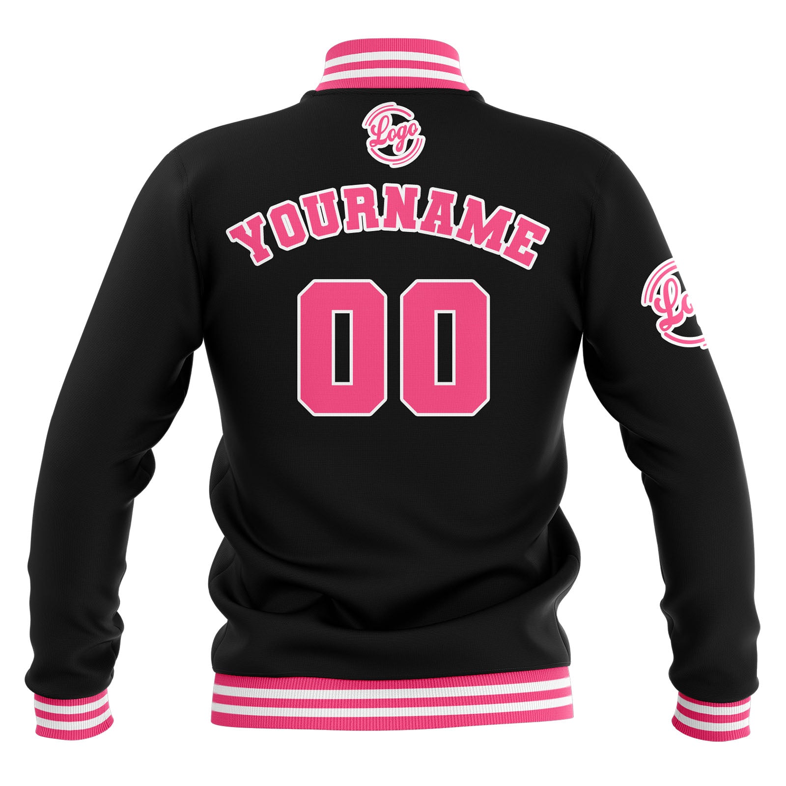 Custom Black Pink White Waterproof Varsity Jackets Personalized Stitched Name Number Logo to Letterman Jackets