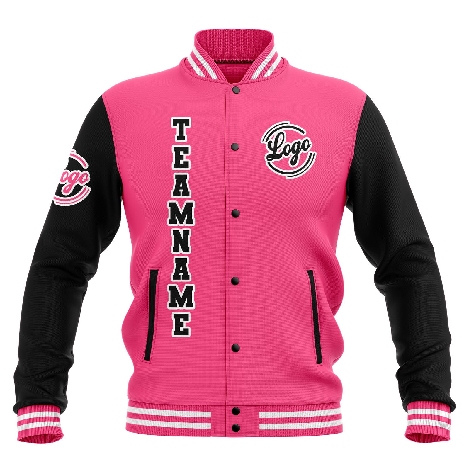 Custom Black Pink White Waterproof Varsity Jackets Personalized Stitched Name Number Logo to Letterman Jackets