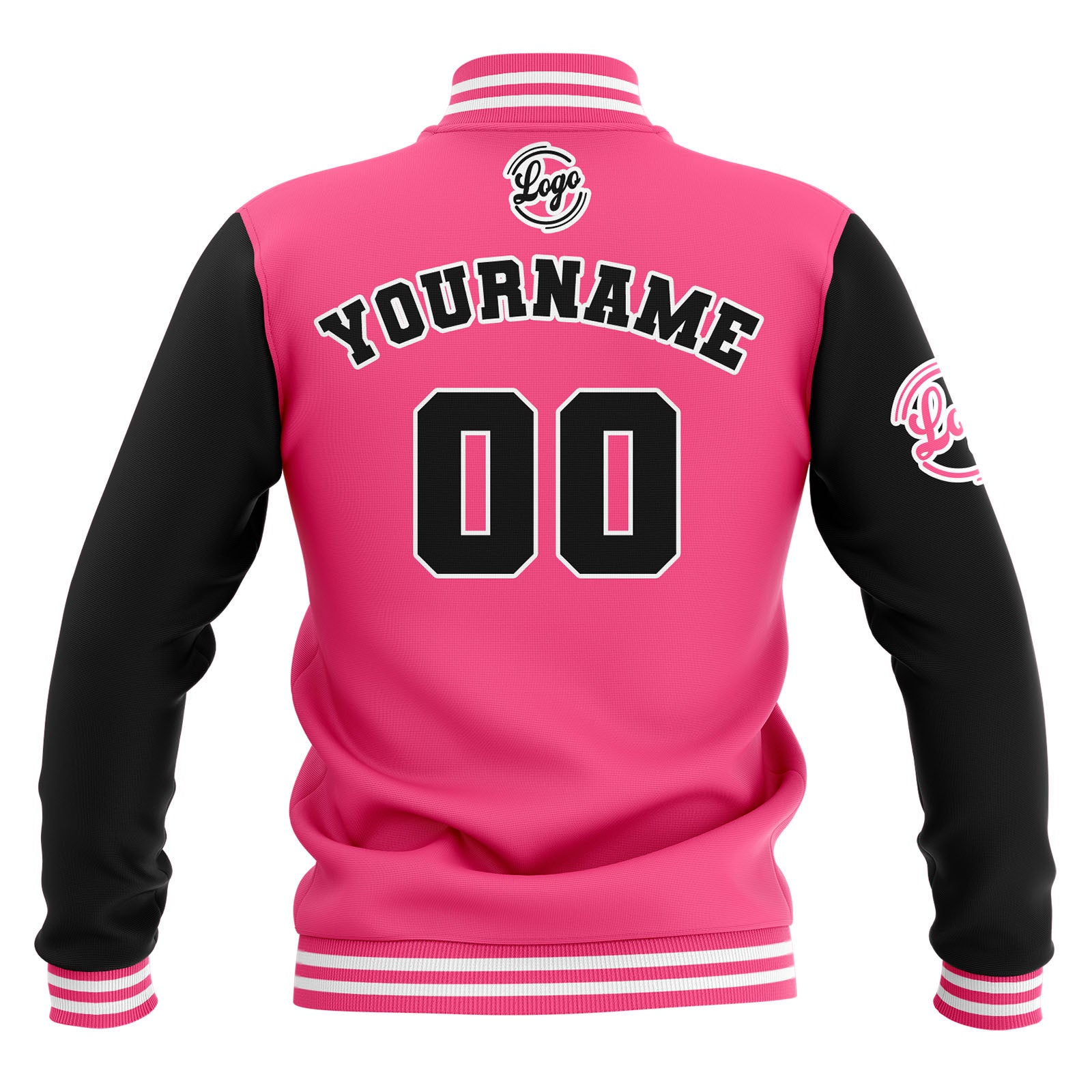 Custom Black Pink White Waterproof Varsity Jackets Personalized Stitched Name Number Logo to Letterman Jackets