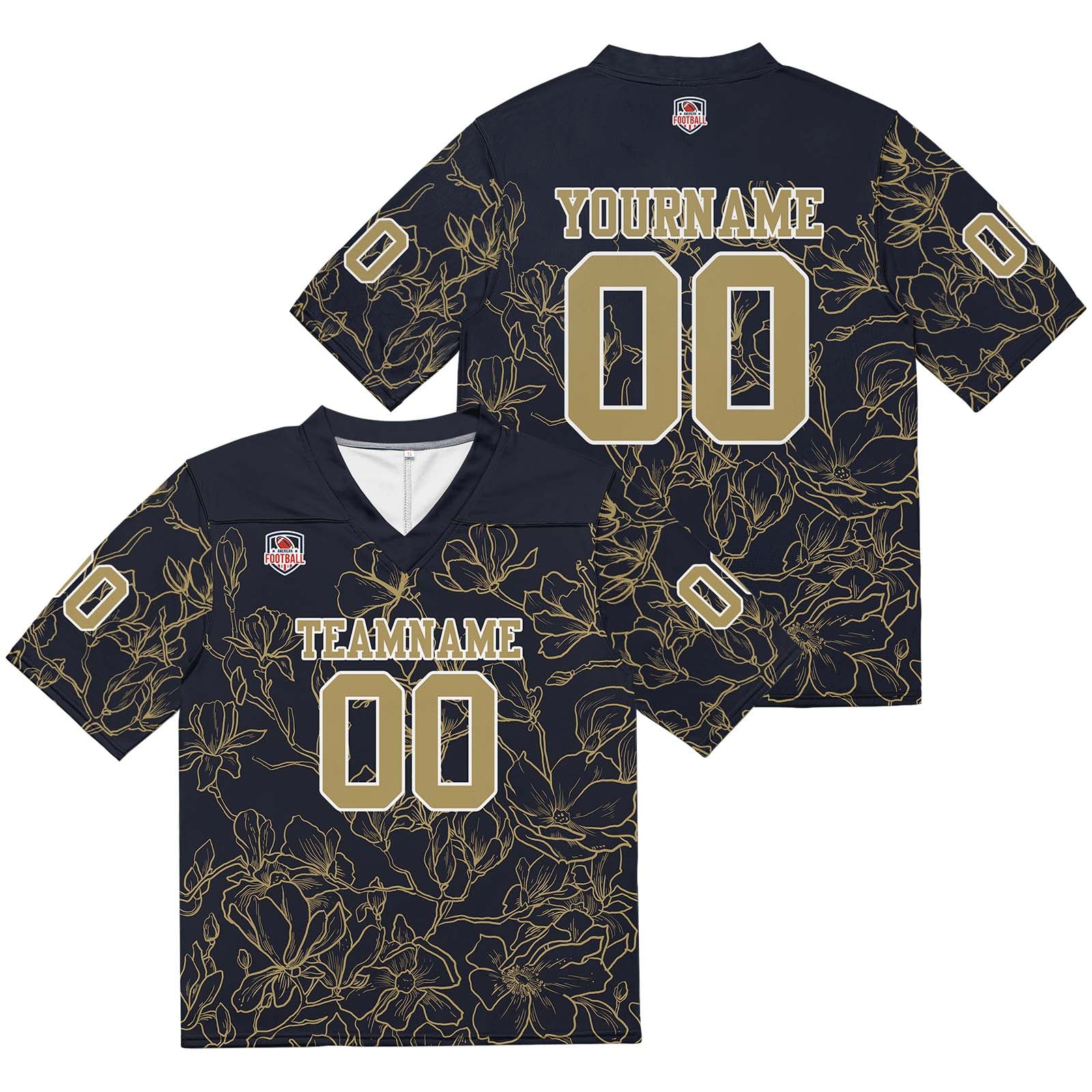 Custom Football Jersey Shirt Personalized Stitched Printed Team Name Number Black & Gold