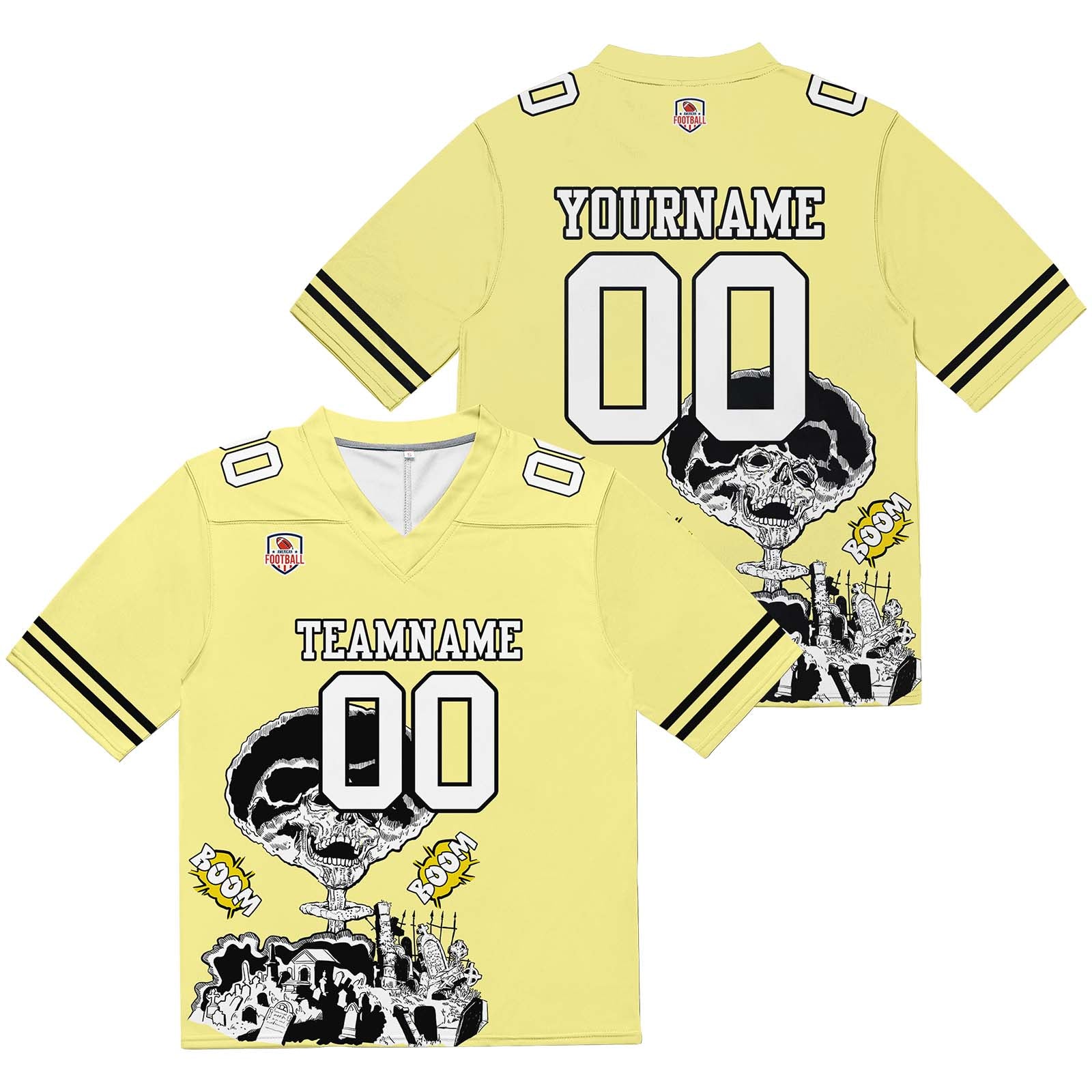 Custom Football Jersey Shirt Personalized Stitched Printed Team Name Number Light Yellow