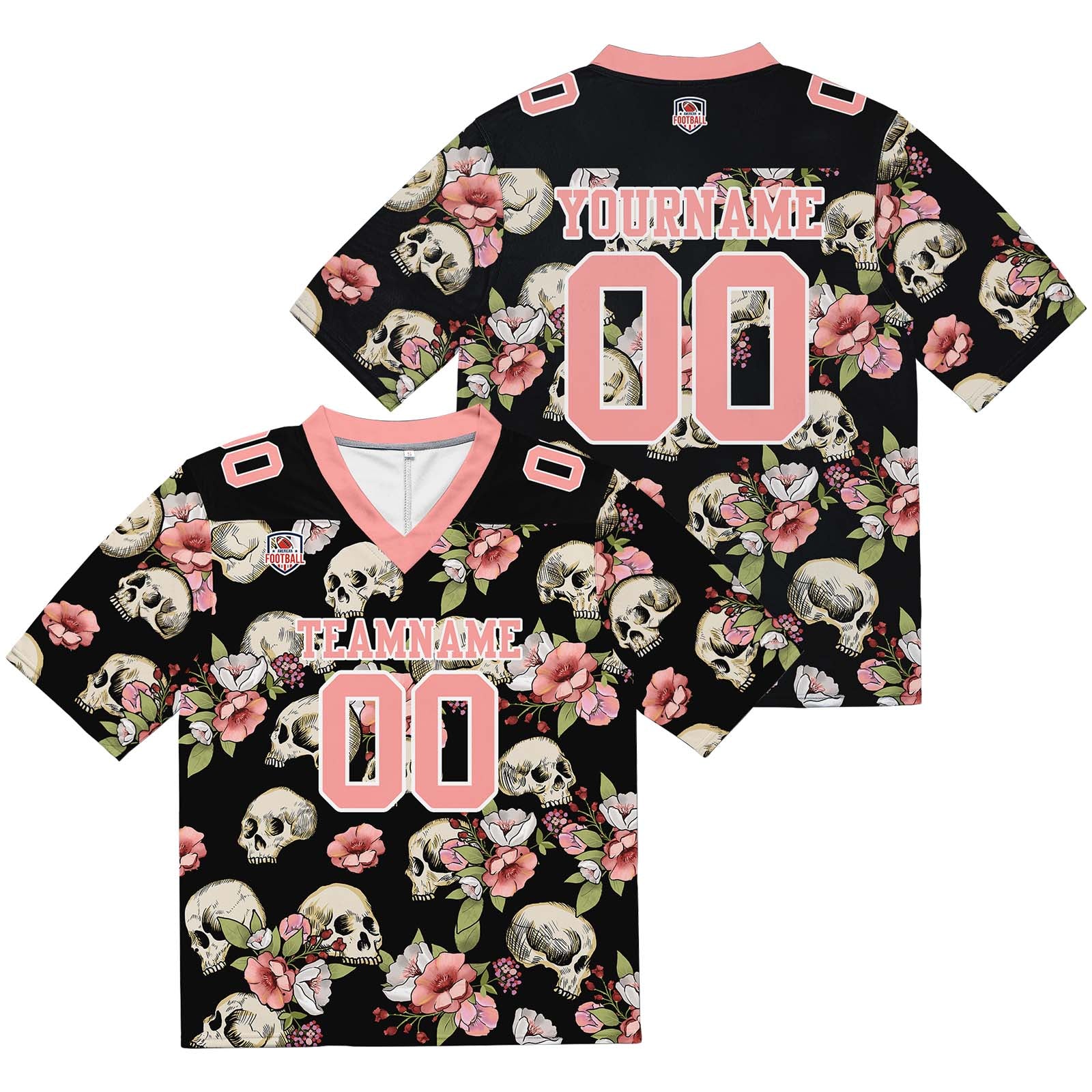 Custom Football Jersey Shirt Personalized Stitched Printed Team Name Number Skull-Pink