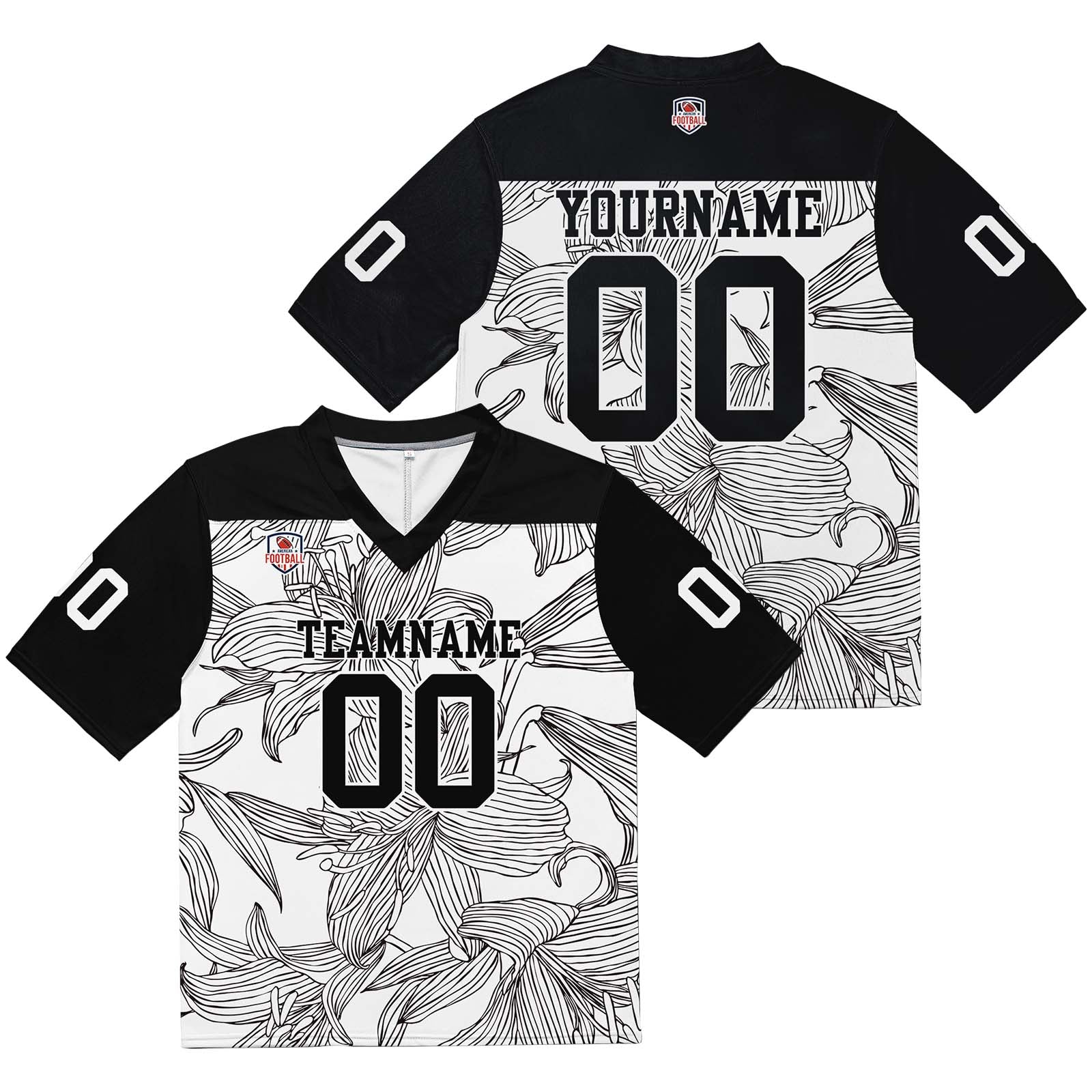 Custom Football Jersey Shirt Personalized Stitched Printed Team Name Number Black&White