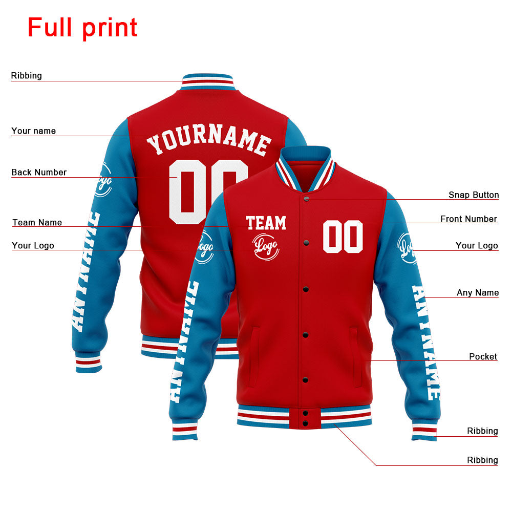 Custom Varsity Jacket Letterman jacket for Men, Women and Youth Blue Red