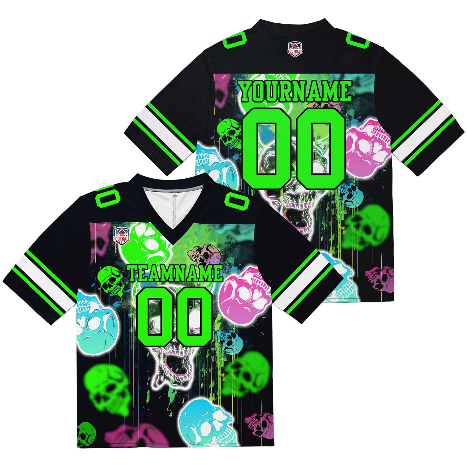 Custom Football Jersey Shirt Personalized Stitched Printed Team Name Number Graffiti skull-Neon Green