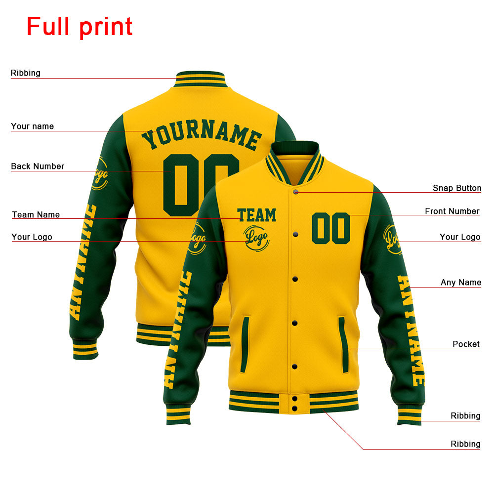 Custom Varsity Jacket Letterman jacket for Men, Women and Youth Green Yellow