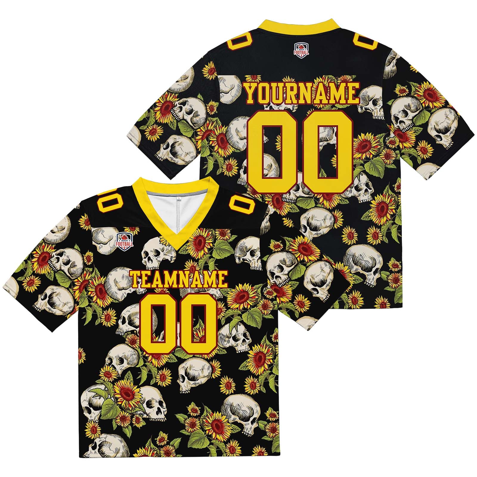 Custom Football Jersey Shirt Personalized Stitched Printed Team Name Number Skull-Yellow