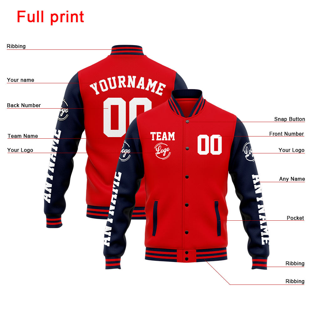 Custom Varsity Jacket Letterman jacket for Men, Women and Youth Navy Red