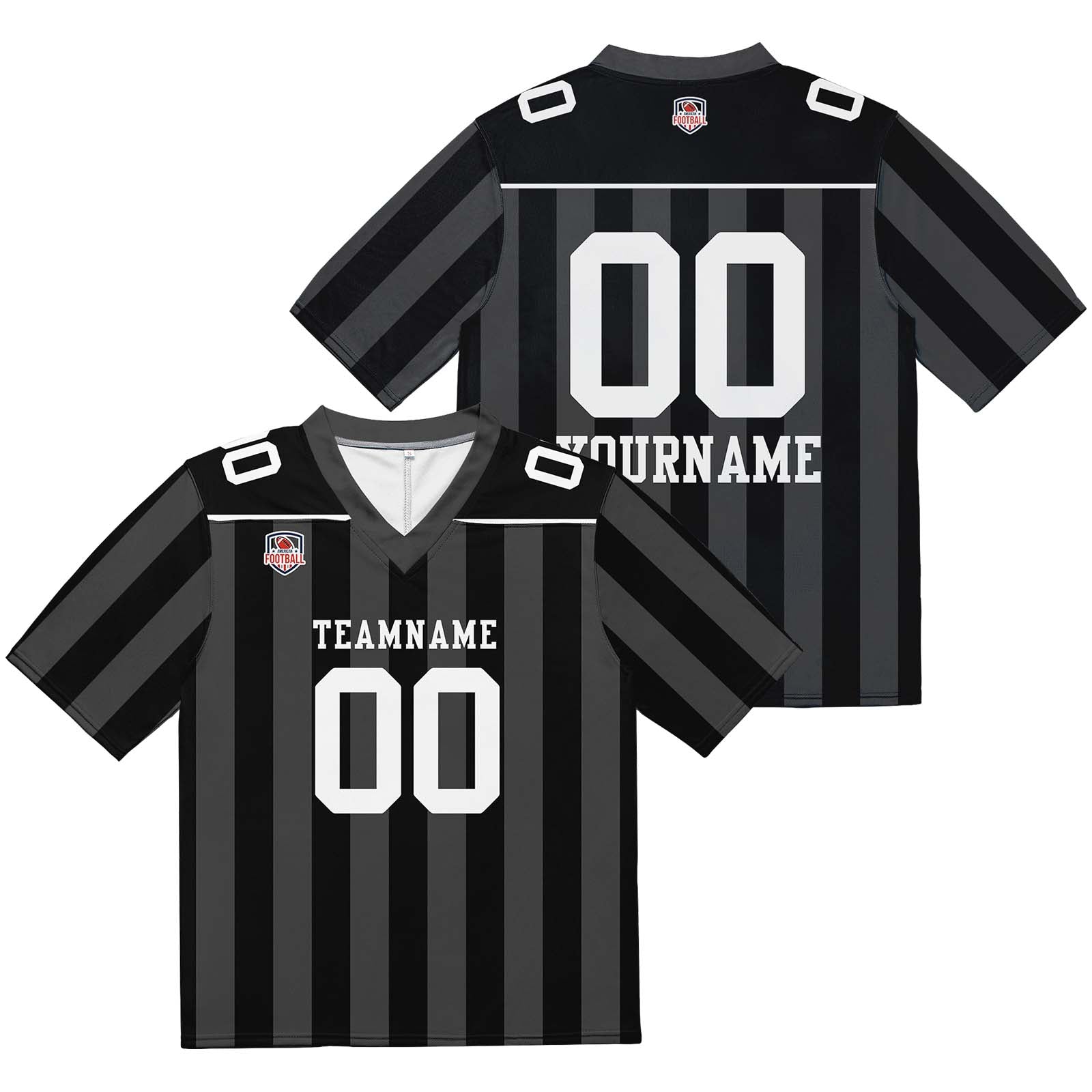 Custom Football Jersey Shirt Personalized Stitched Printed Team Name Number Black & Grey