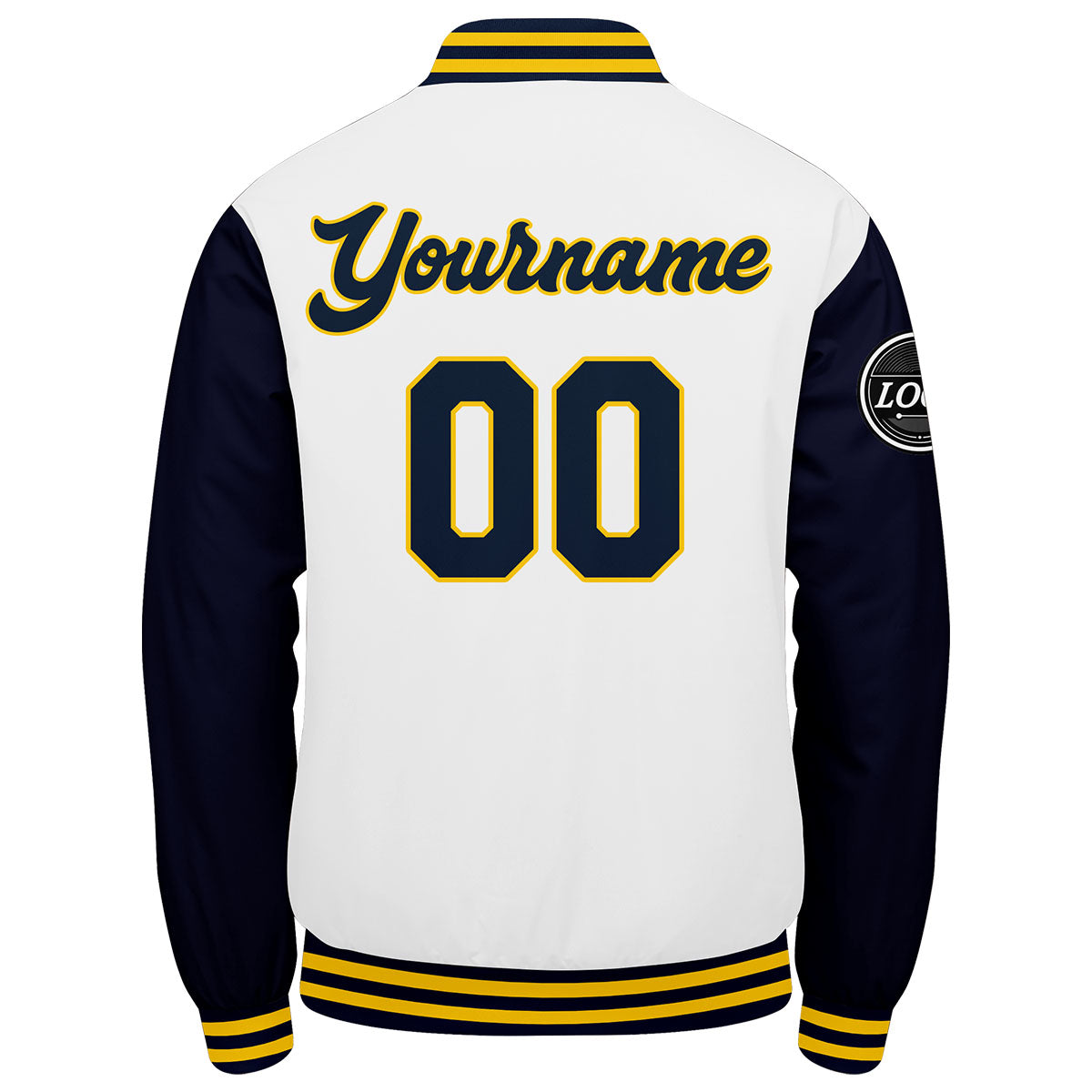 Custom Varsity Jacket Letterman jacket for Men, Women and Youth Navy White Yellow