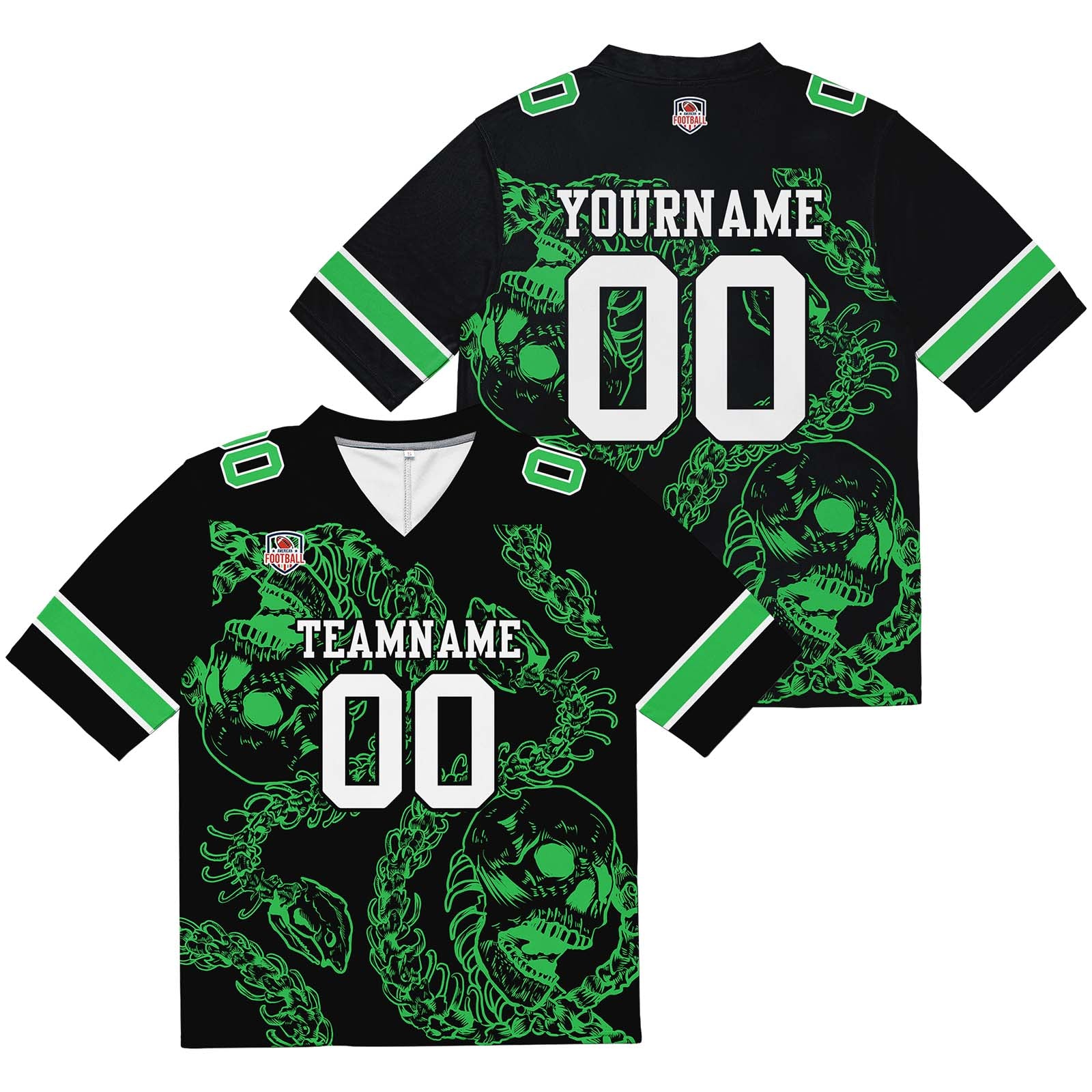 Custom Football Jersey Shirt Personalized Stitched Printed Team Name Number Bones-Green