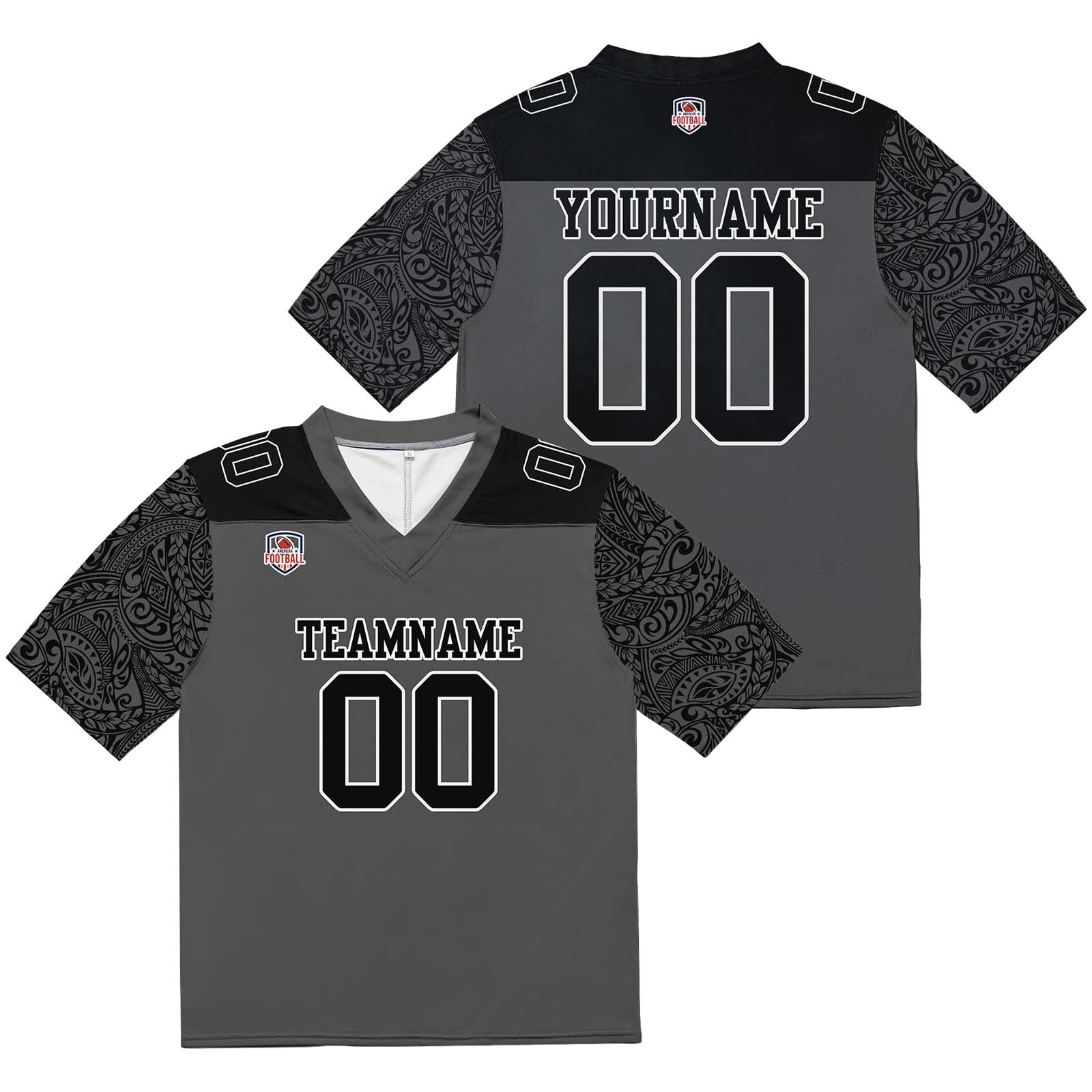 Custom Football Jersey Shirt Personalized Stitched Printed Team Name Number Black&Grey