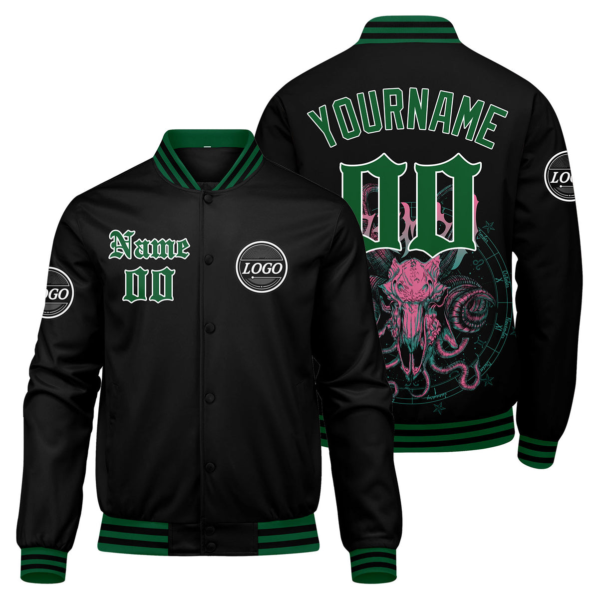 Custom Varsity Jacket Letterman jacket for Men, Women and Green