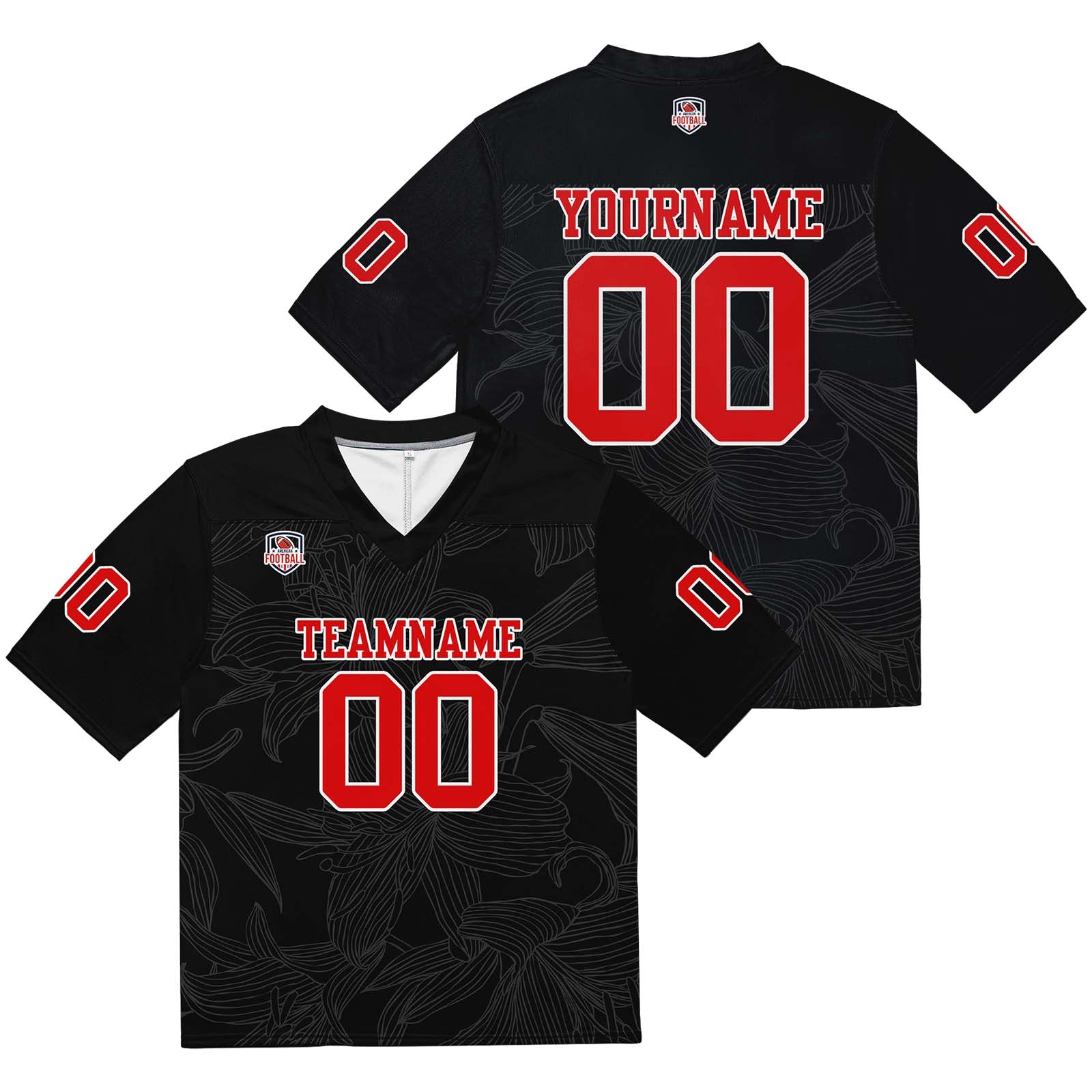 Custom Football Jersey Shirt Personalized Stitched Printed Team Name Number Black&Red