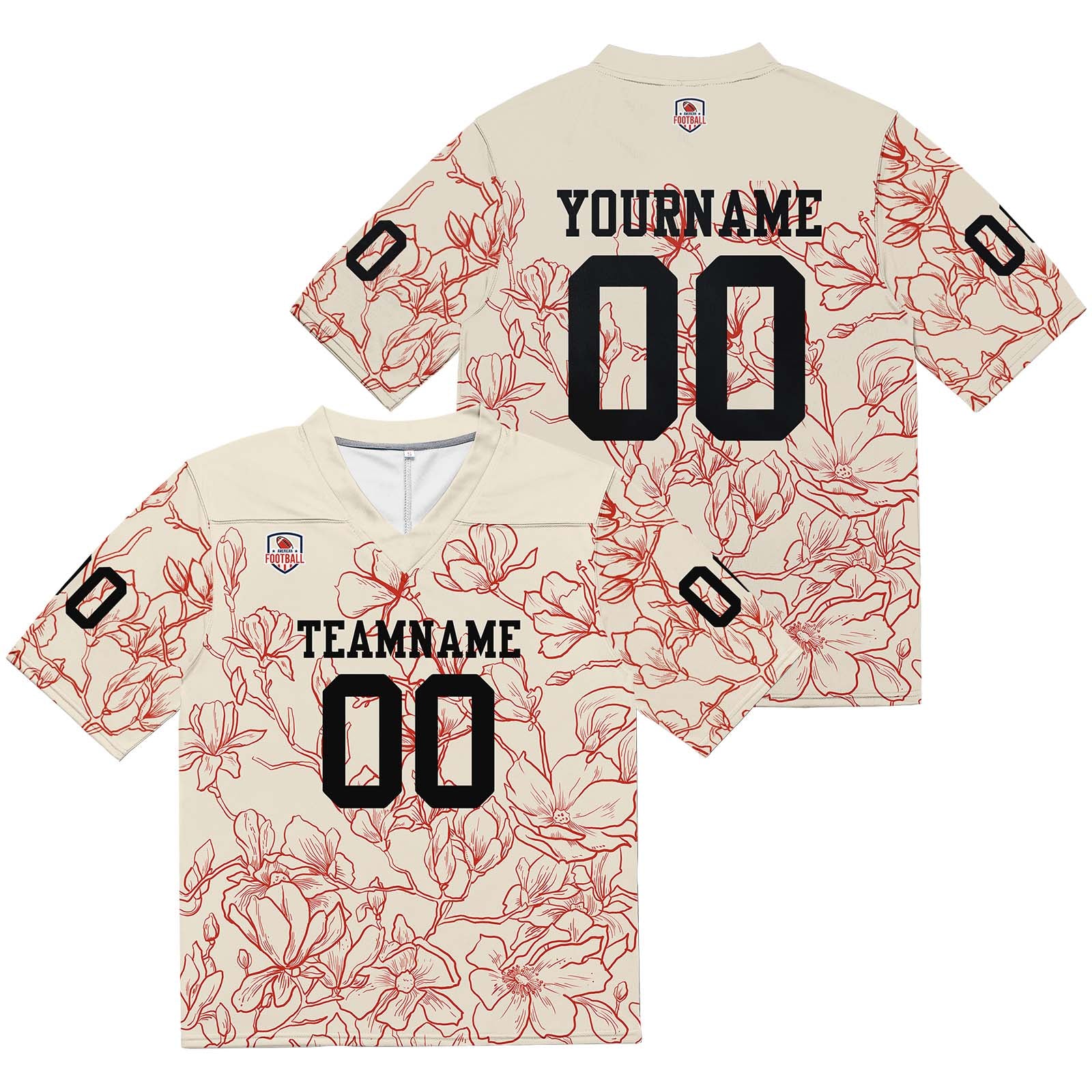 Custom Football Jersey Shirt Personalized Stitched Printed Team Name Number Cream&Red