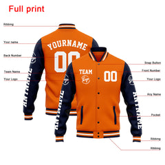 Custom Varsity Jacket Letterman jacket for Men, Women and Youth Navy Orange