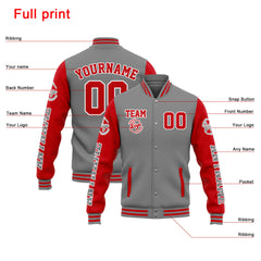 Custom Varsity Jacket Letterman jacket for Men, Women and Youth Grey Red