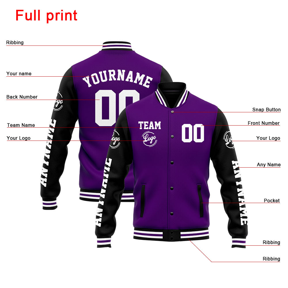 Custom Varsity Jacket Letterman jacket for Men, Women and Youth Purple Black