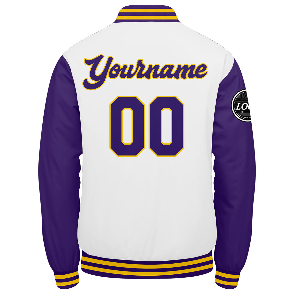 Custom Varsity Jacket Letterman jacket for Men, Women and Youth Purple White Yellow