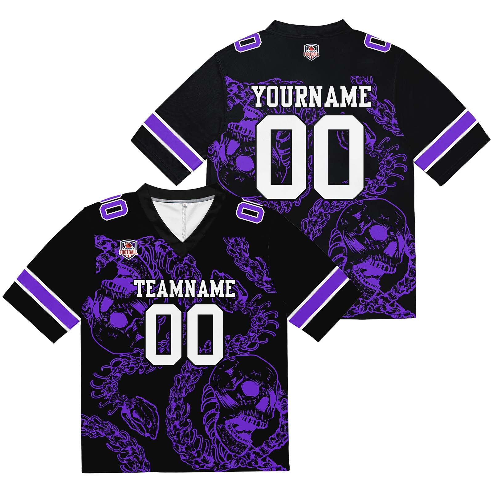 Custom Football Jersey Shirt Personalized Stitched Printed Team Name Number Bones-Purple