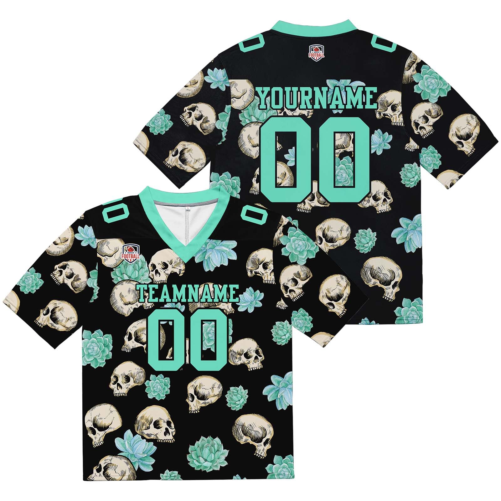 Custom Football Jersey Shirt Personalized Stitched Printed Team Name Number Skull-Light Green