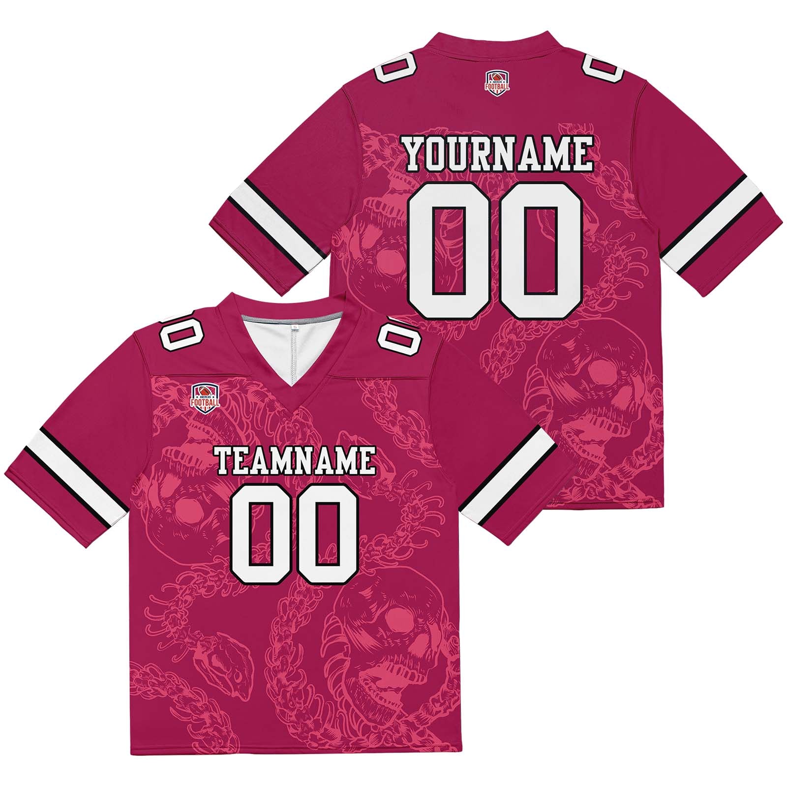 Custom Football Jersey Shirt Personalized Stitched Printed Team Name Number Bones-Raspberry red