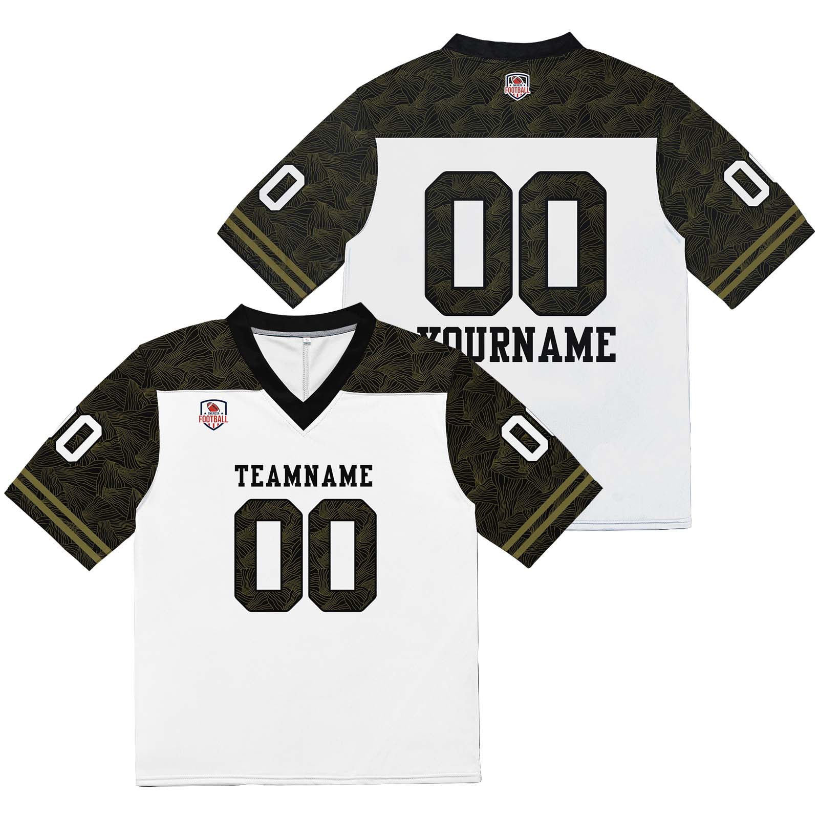 Custom Football Jersey Shirt Personalized Stitched Printed Team Name Number White & Black & Dark Green