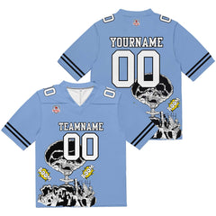 Custom Football Jersey Shirt Personalized Stitched Printed Team Name Number Light Blue