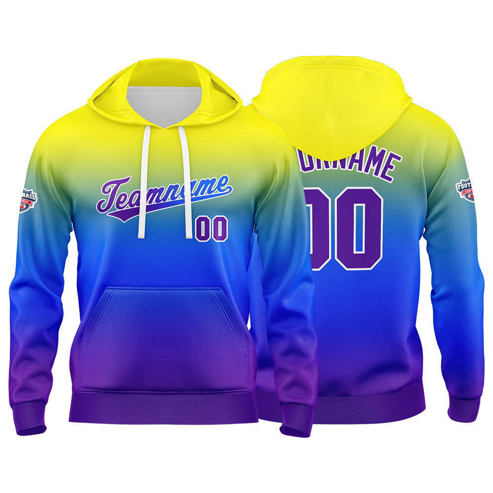 Custom Gradient Sweatshirt Hoodie For Man Woman Girl Boy Print Your Logo Name Number Yellow Blue